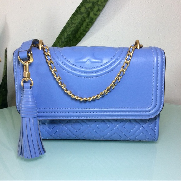 Authentic Tory Burch Fleming Small Convertible Shoulder Bag Crossbody Blue Purse Bags